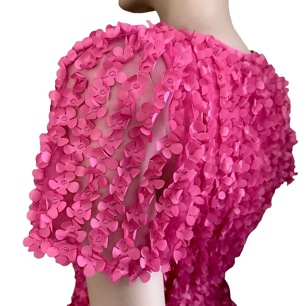 Anthropologie Somerset Mini Dress Small Pink Floral Appliqué Textured Boho Chic - Picture 6 of 11